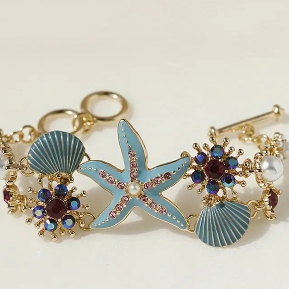 Boho & Ocean Style, Colorful Starfish & Seashells Shape Design Bracelet - Picture 3 of 3